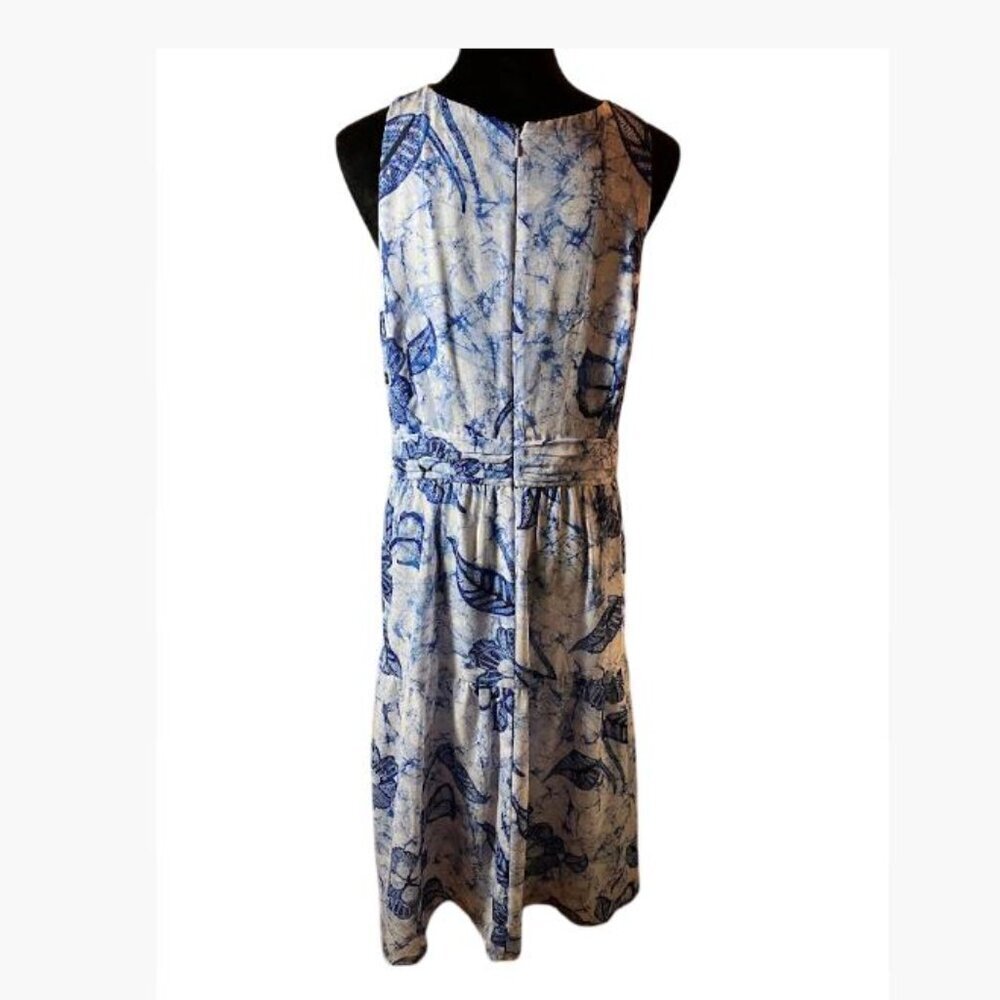 White House Black Market Blue White Clip Dot Halter BoHo Midi Dress Size 14 EUC - Picture 14 of 15